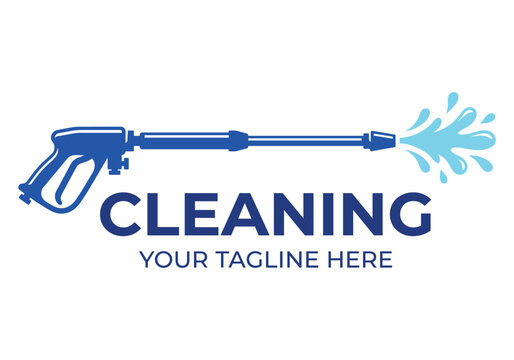 Pressure Washer Spray Gun Cleaning Service Logo Vector with Water Splash Professional Branding Design