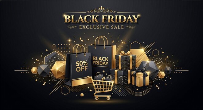 Luxury Black Friday Shopping Background with Gold Elements
