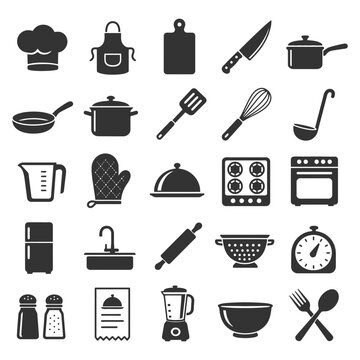 Comprehensive collection of kitchen utensils and appliances icons.