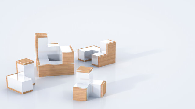 3D Rendering, cube and component parts