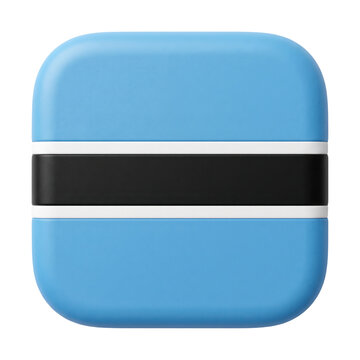 3d render of the botswana national flag icon, square glossy button with rounded corners, isolated on transparent background