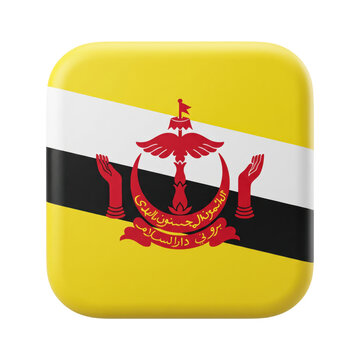 3d render of the national flag of brunei darussalam as a square glossy icon isolated on transparent background