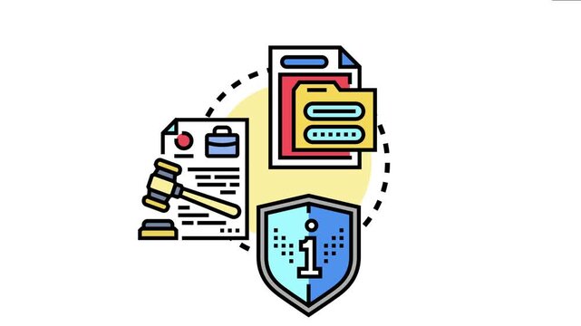 Document safeguarding concept with a folder needing a password, legal papers marked with a gavel, and a shield protecting sensitive data and intellectual property