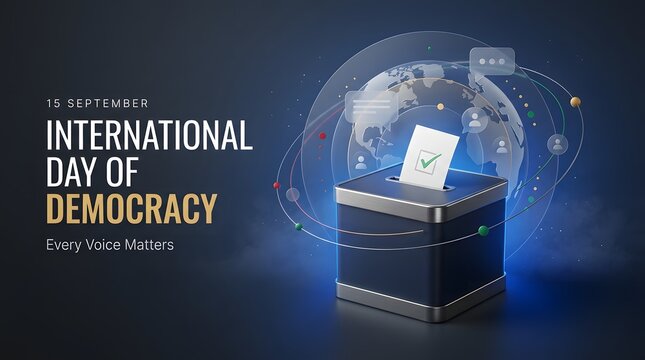 Metallic ballot box with checkmark illuminated in a 3d rendering