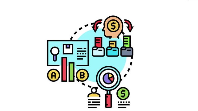 User icons with dollar signs symbolizing customers and files representing different consumer groups, market segment analysis and strategic targeting for business growth objectives