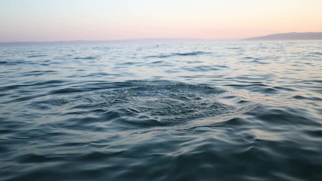 Woman wearing blue fins dives headfirst underwater in the calm sea at sunset raising her legs above the surface and splashing water during an active snorkeling adventures
