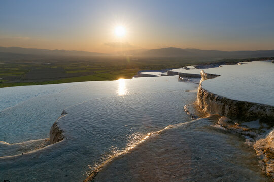 Turkey, View of Travertine terraces of Pamukkale