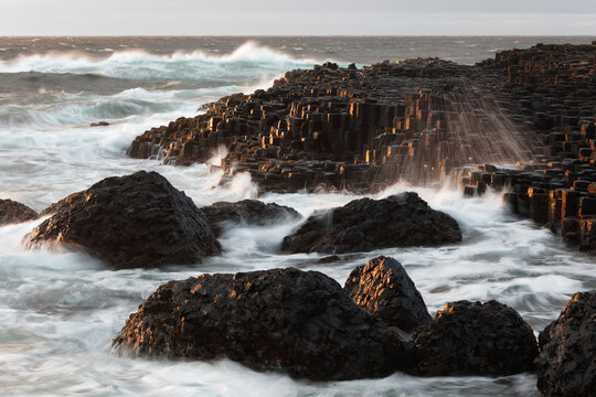Hexagonal basalt columns at Giant's Causeway on the Northern Ireland coast