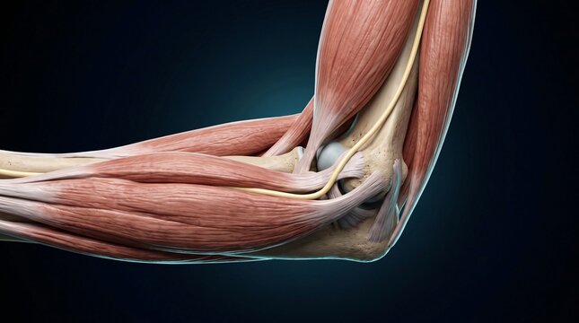 Human Elbow Joint Anatomy with Muscles and Tendons