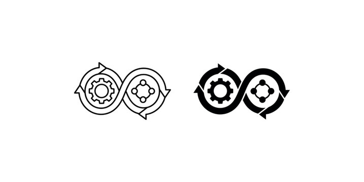 DevOps continuous integration and continuous delivery pipeline icon for software development cycle.
