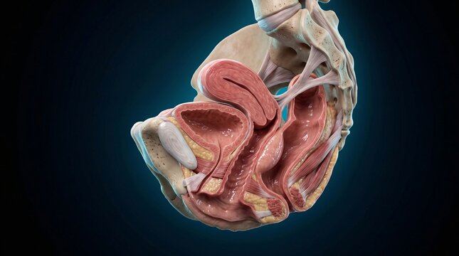 Anatomical Illustration of Female Reproductive System and Pelvic Organs