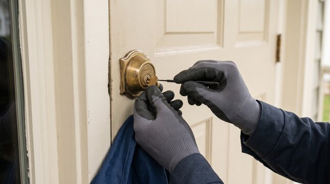 Locksmith extracting broken key, residential door lock repair, professional precision service for stuck key fragment removal and restored home entry