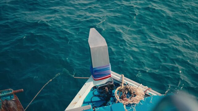 High angle POV of traditional boat bow in Koh Tao Thailand