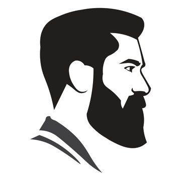 Stylish Bearded Man Side Profile Portrait Vector Illustration