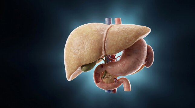 Human Liver, Gallbladder, and Stomach Anatomy Illustration
