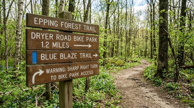 Wooden Signpost In Epping Forest Guiding Hikers And Bikers Through Lush Greenery