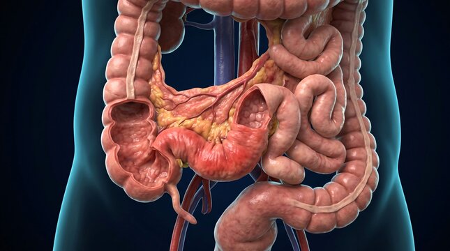 Human Digestive System Anatomy with Large and Small Intestines