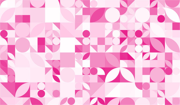 Red Abstract  Geometric Pattern with Circles, Squares and Organic Shapes Bauhaus