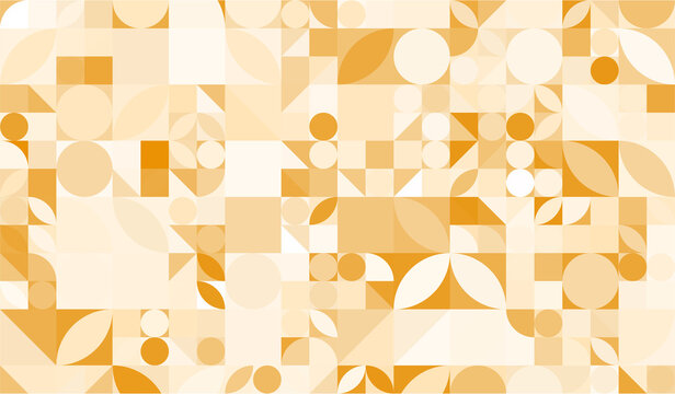 Dark Yellow Abstract  Geometric Pattern with Circles, Squares and Organic Shapes Bauhaus
