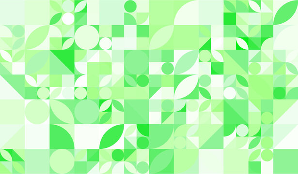 Green Abstract  Geometric Pattern with Circles, Squares and Organic Shapes Bauhaus
