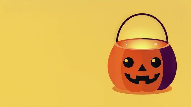 Cute halloween pumpkin bucket blinking in flat vector animation