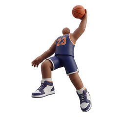 3D render of a faceless basketball player in a blue jersey dunking a basketball © GraphicWorkshop
