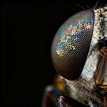 Extreme macro shot of fly compound eye on black background