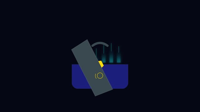 Minimalist animation of a briefcase opening to reveal glowing digital data
