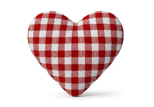 Soft heart shaped pillow with red and white checkered pattern fabric
