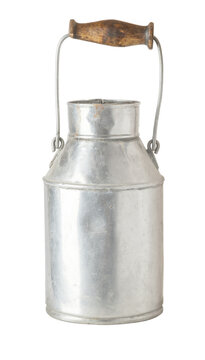Old metal milk canister with rustic feel and carrying handle