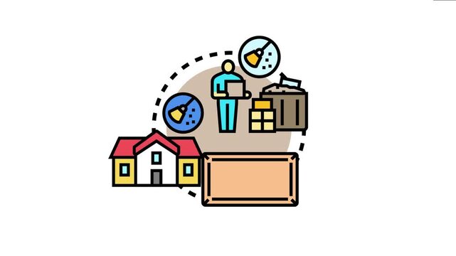 Person removing unnecessary items from a domestic space, disposing of waste, and organizing household essentials for a tidy living environment