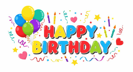 Fototapeta premium Happy Birthday Celebration Banner with Balloons, Confetti, and Candles