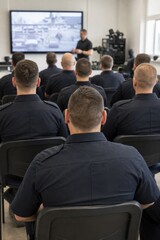 Fototapeta premium Police officers attending tactical training briefing in classroom