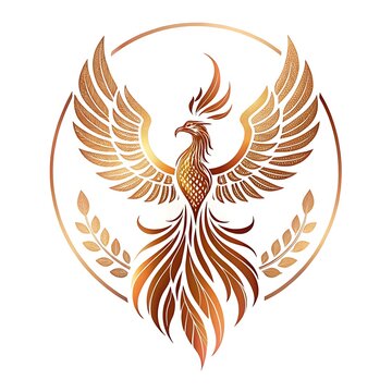 Elegant Golden Phoenix with Spread Wings Inside a Circular Frame