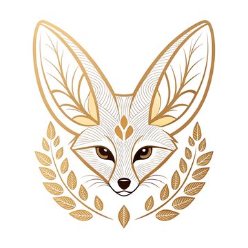Elegant fennec fox portrait with large ears and golden botanical details