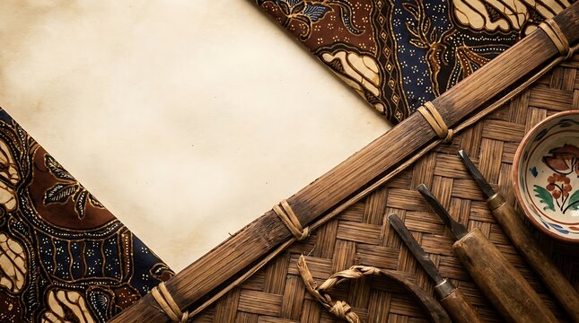 Traditional Indonesian Batik Art Tools with Vintage Parchment Paper
