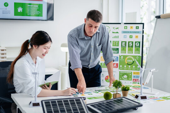 Diverse Team Working on Green Business Initiatives Environmental