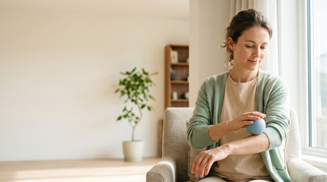 Woman performing self-massage routine for wellness using a massage ball