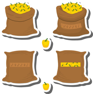 Big vegetable set from tasty pepper in large textured sacks