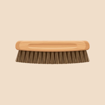 Wooden scrub brush with bristles on a plain background.
