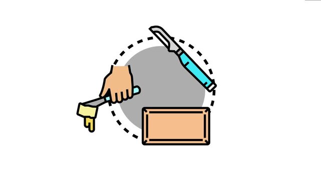 Hand holding a knife spreading butter on a cutting board, kitchen activities like cooking, meal preparation, and recipe tracking for culinary purposes