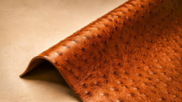 Rich brown ostrich leather with distinctive quill marks, elegantly draped