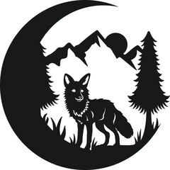 Naklejka premium Fox Crescent Moon Forest Wildlife Wall Art