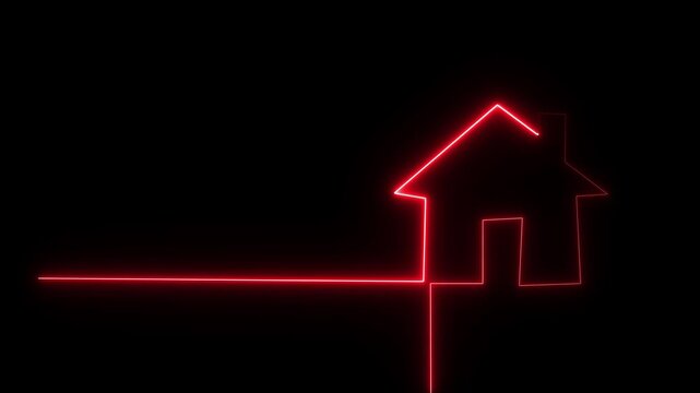 Neon line home icon. Neon line Cool linear animated home icon. House icon Futuristic Neon Icon Animation in 4K