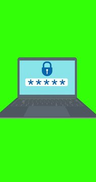 A hand adds the last asterisk to the password field on the laptop screen. Internet security. Modern photo collage style. 4K stop motion animation on a green screen