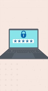 A hand adds the last asterisk to the password field on the laptop screen. Internet security. Modern photo collage style. 4K stop motion animation