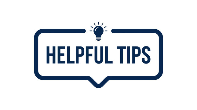Helpful tips text label with a lightbulb icon presented as a modern dark blue vector graphic for professional business presentations