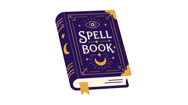 Mystical Spell Book With Ornate Cover And Pages.