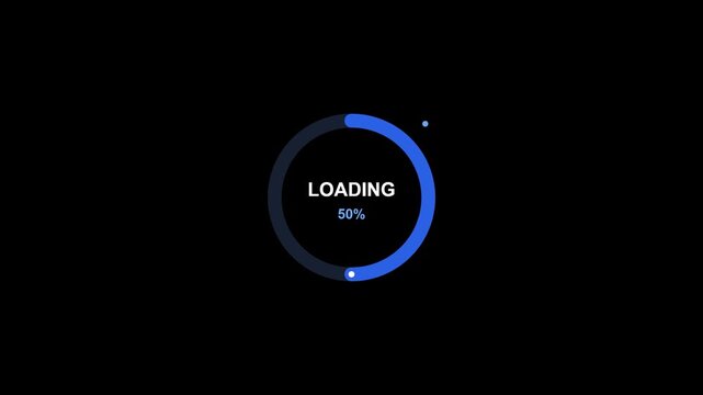 Futuristic circular loading progress bar showing fifty percent complete on black background