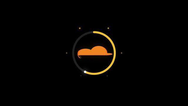 Cloud icon with loading circle animation, abstract graphic design on black background, motion graphic element for technology